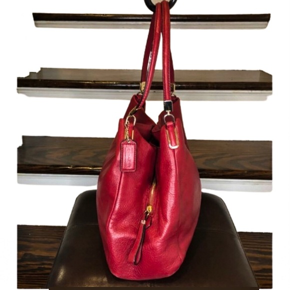 COACH Madison Phoebe Tumbled Red Leather Copper Lining 3 Section Shoulder Bag - Picture 3 of 16